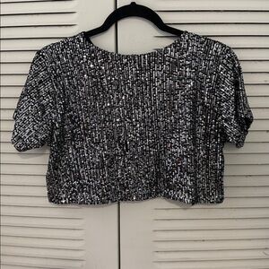 Sequin Embellished Silver Crop Top - Silver #049